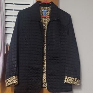Black Quilted Jacket with Leopard Lining